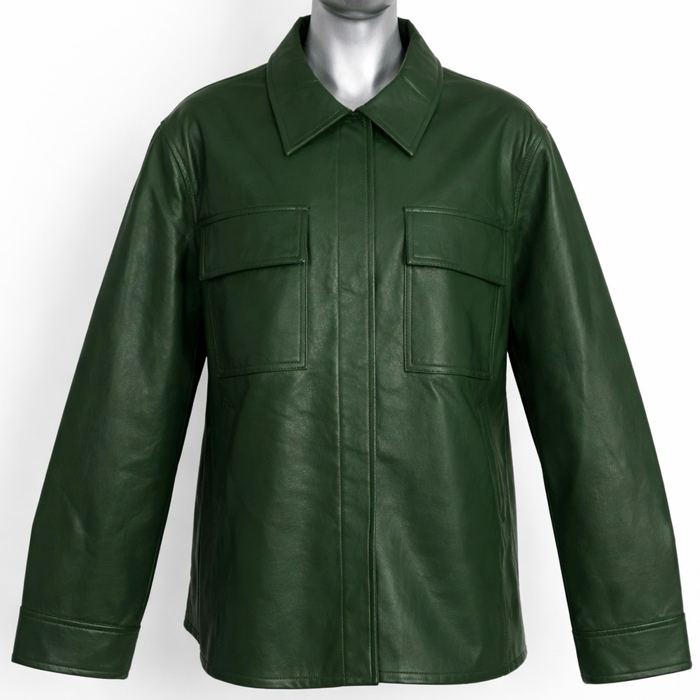 Mystree Dark Green Leather Shirt Jacket